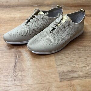 Cole Haan Women's 2 Zerogrand Knit Sneakers Tan Gold Lace Up Casual Shoes  8.5